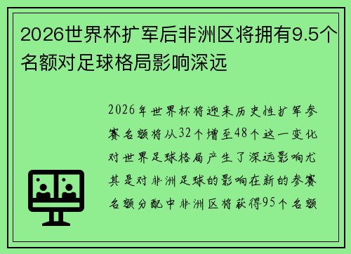 2026世界杯扩军后非洲区将拥有9.5个名额对足球格局影响深远